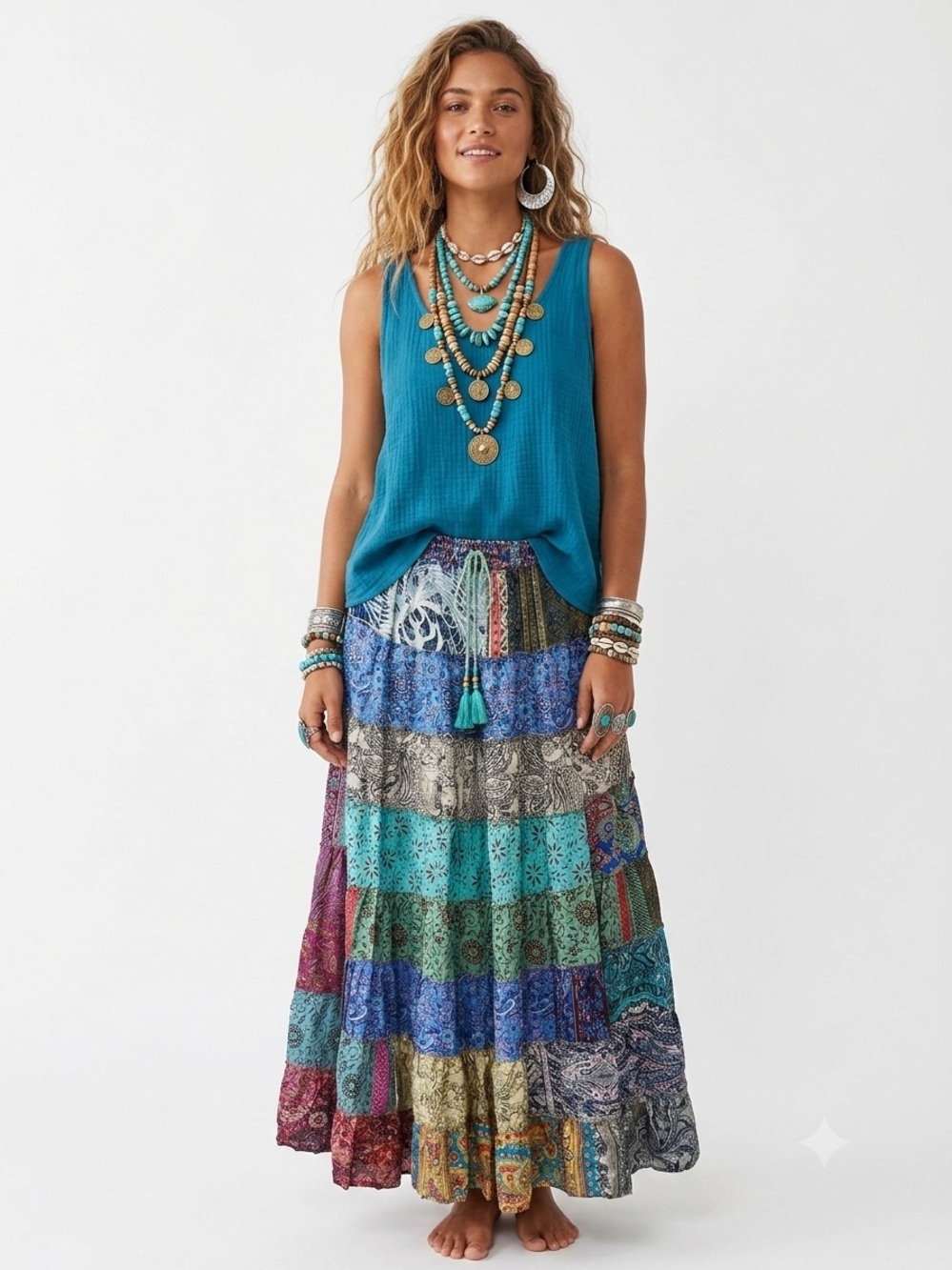 17. Boho Patchwork Sari Silk Maxi Skirt Festival Hippie Gypsy One Size India